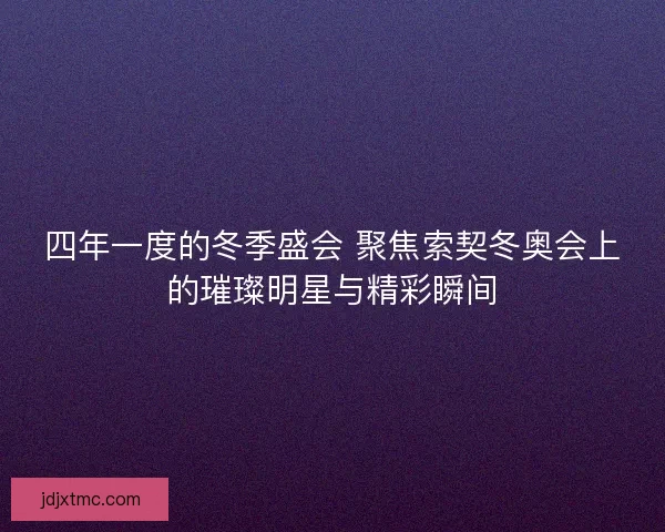 四年一度的冬季盛会 聚焦索契冬奥会上的璀璨明星与精彩瞬间